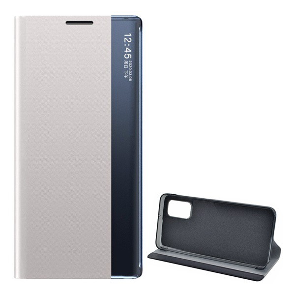 Tok álló, textil hatású (aktív FLIP, oldalra nyíló, asztali tartó funkció, Smart View Cover) EZÜST [Samsung Galaxy A32 5G (SM-A326)] (5996591045597)