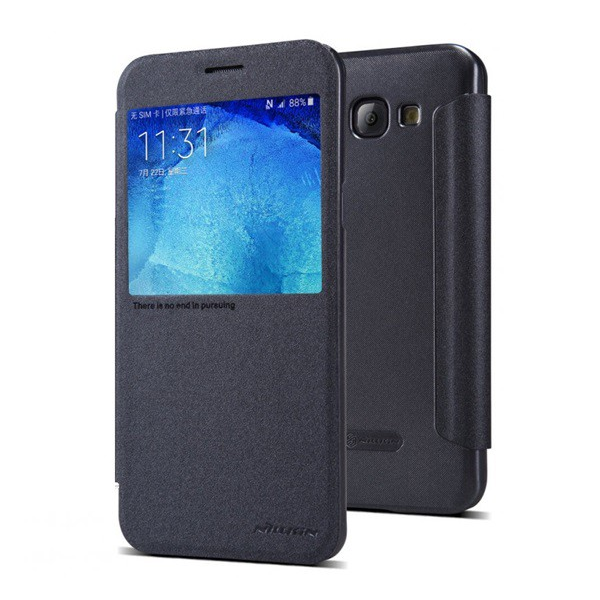 NILLKIN SPARKLE műanyag telefonvédő (mikroszálas bőr hatású FLIP, oldalra nyíló, hívószámkijelzés, S-View Cover) FEKETE [Samsung Galaxy A8 (2015) SM-A800F] (5996457582105)