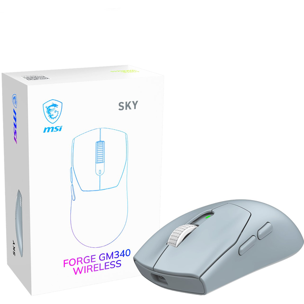 MSI Forge Gm340 Wireless Sky mus Spil Ambidextrous RF trådløs + Bluetooth Optisk 12000 dpi