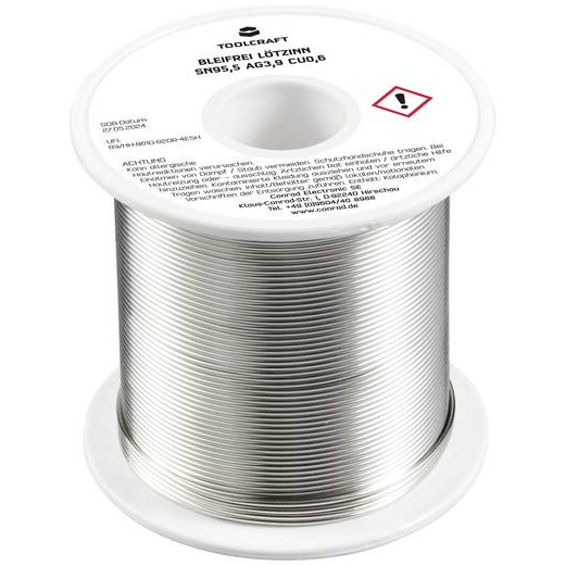 TOOLCRAFT Forrasztóón, ólommentes Tekercs Sn95,5Ag3,9Cu0,6 ROL1 250 g 1 mm (TO-9503316) (TO-9503316)