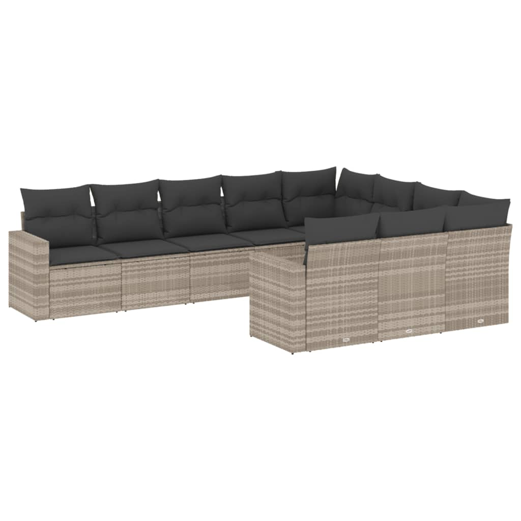 10 részes világosszürke polyrattan kerti ülőgarnitúra párnákkal (3219482)