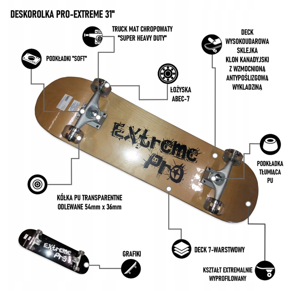 Deskorolka Victoria Sport DESKOROLKA PRO-EXTREME BRĄZOWA