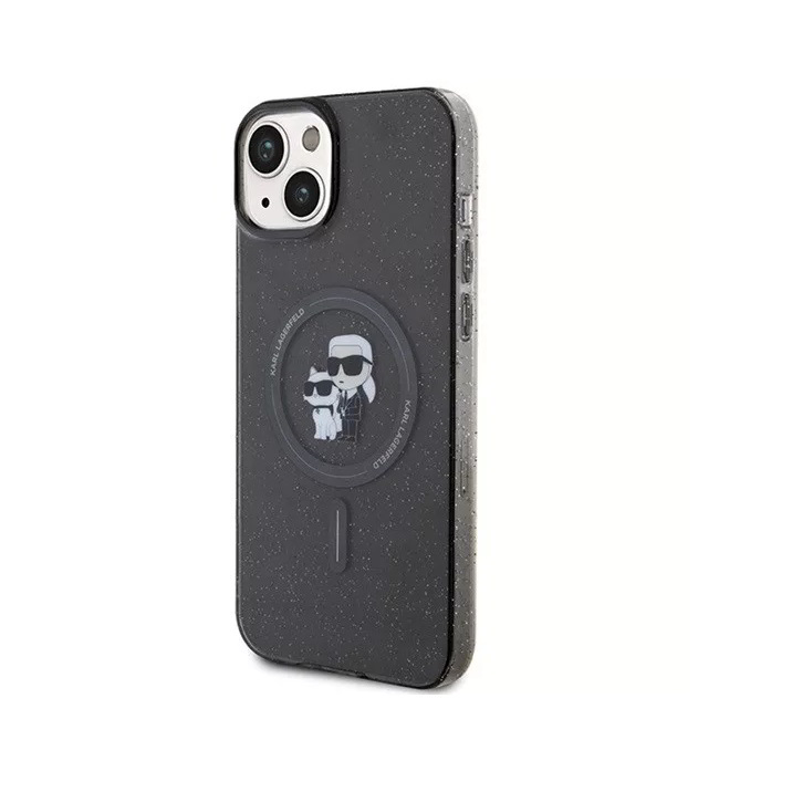 Karl Lagerfeld Karl&Choupette Glitter MagSafe Apple iPhone 15 Tok - Fekete (KLHMP15SHGKCNOK)