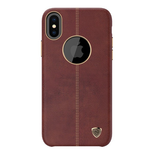 NILLKIN ENGLON műanyag telefonvédő (bőr hatású, varrás minta, logo kivágás) BARNA [Apple iPhone XS 5.8] (5996457732005)