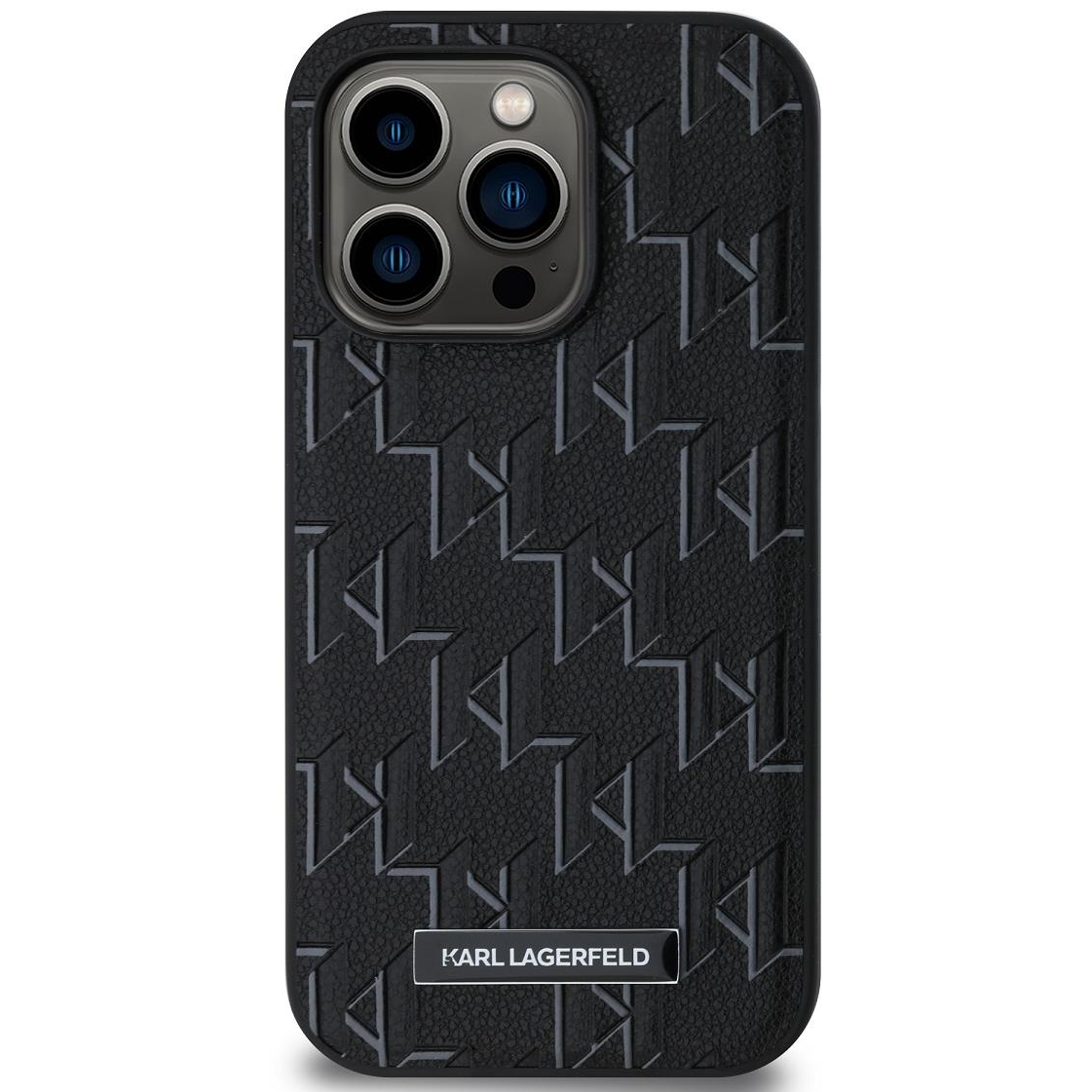 Karl Lagerfeld PU Leather Monogram Metal Logo iPhone 14 Pro Max MagSafe fekete tok (KLHMP14XPKHPORPK)