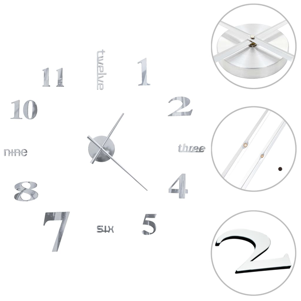 modern küllemű ezüstszínű 3D falióra, 100 cm XXL méret