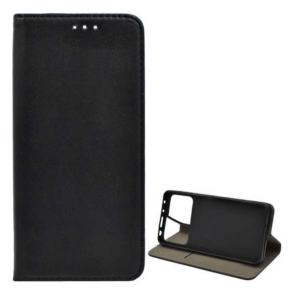 Tok álló, bőr hatású (FLIP, oldalra nyíló, asztali tartó funkció) FEKETE [Xiaomi Poco X4 Pro 5G] (5996591213002)