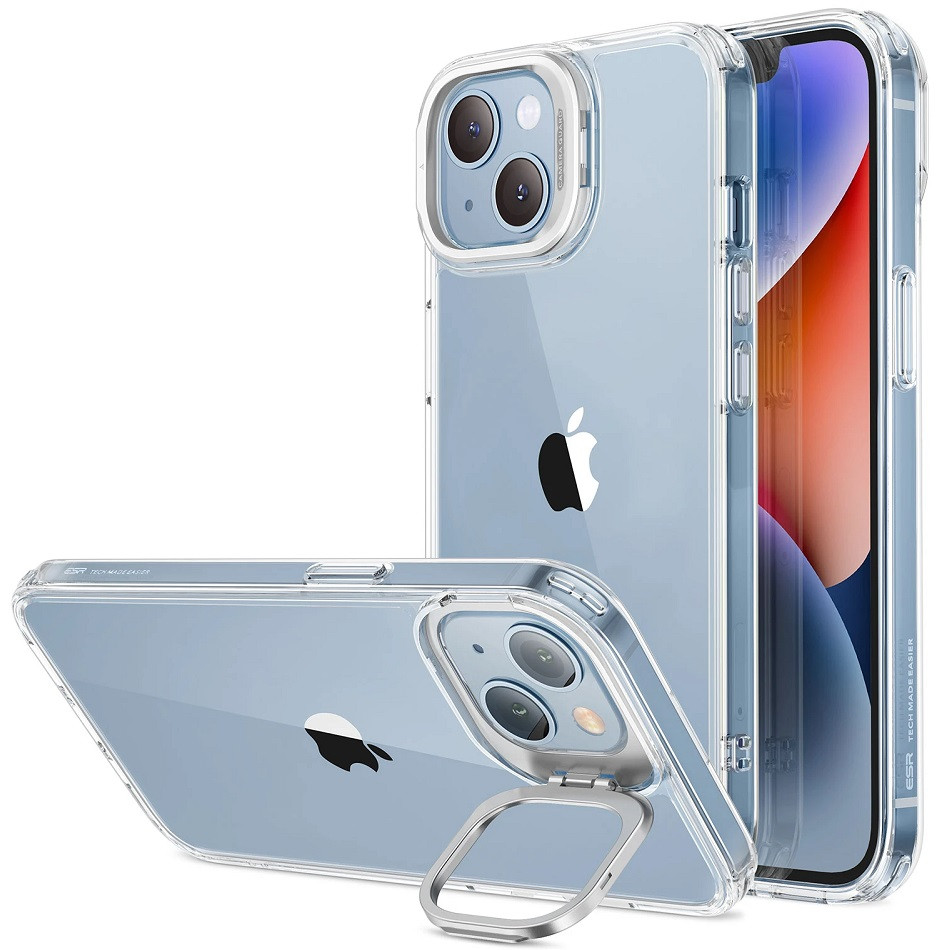 Apple iPhone 14 Plus, Szilikon tok, közepesen ütésálló, légpárnás sarok, kitámasztóval, ESR Classic Hybrid Stash Stand, átlátszó (4894240161890)