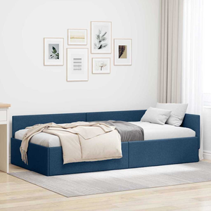 Sarokágy keret fejtámlával Kék 90 x 190 cm Szövet és Mérnöki Fa