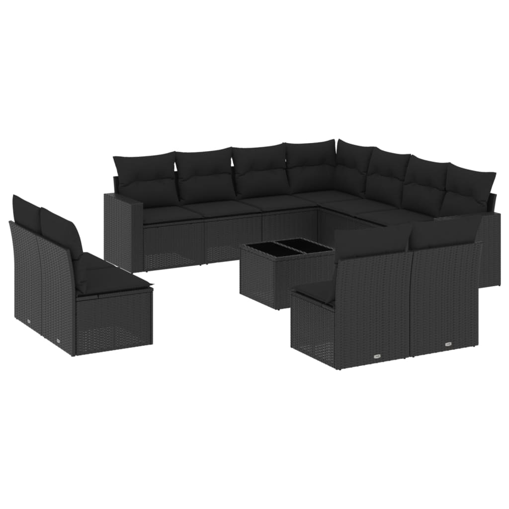 12 részes fekete polyrattan kerti ülőgarnitúra párnákkal (3219125)