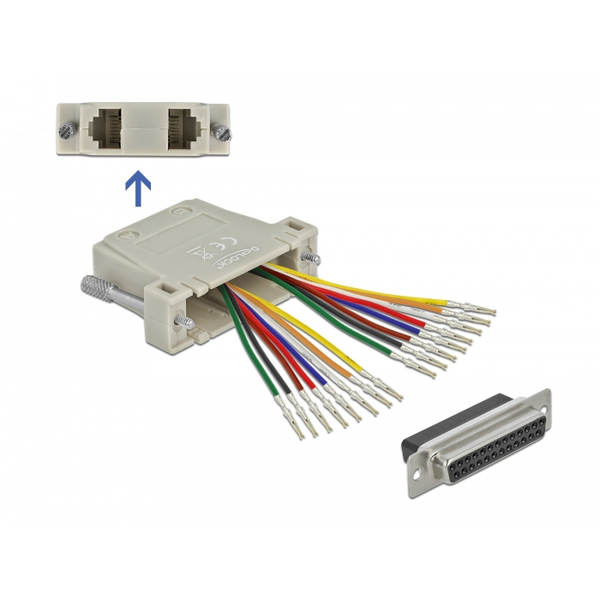 D-Sub 25 Pin Crimp Buchse zu 2 x RJ45 Buchse mit Montagesatz beige