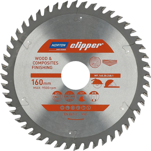NORTON CIRCULAR SAW 160mm x 30mm x 48z WOOD AND COMPOSITES ATB (2.6 / 1.6)