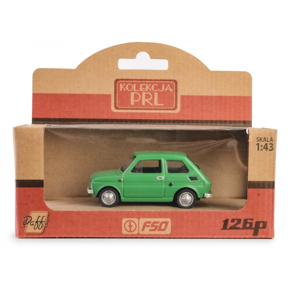 Daffi: PRL Fiat 126p autó fém és műanyag modell - Zöld (K-571)