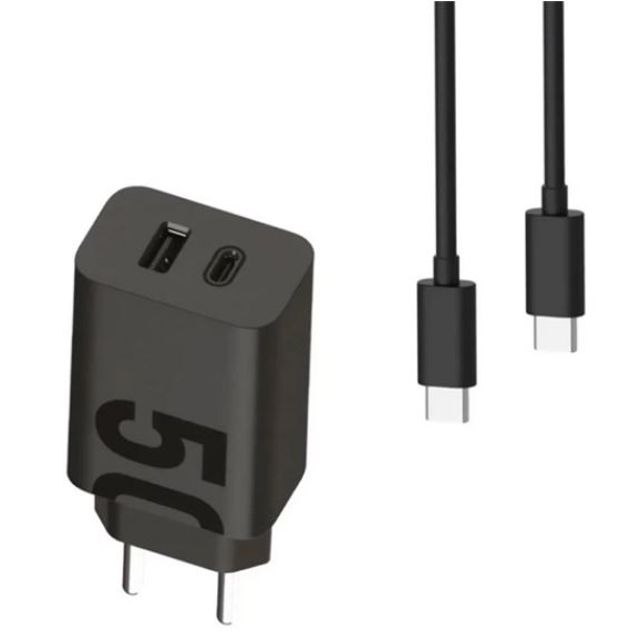 MOTOROLA TURBOPOWER hálózati töltő USB-A + USB-C aljzat (5V/3A, 50W, PD gyorstöltő + USB-C kábel) fekete (MOTOCHAR50W) (MOTOCHAR50W)