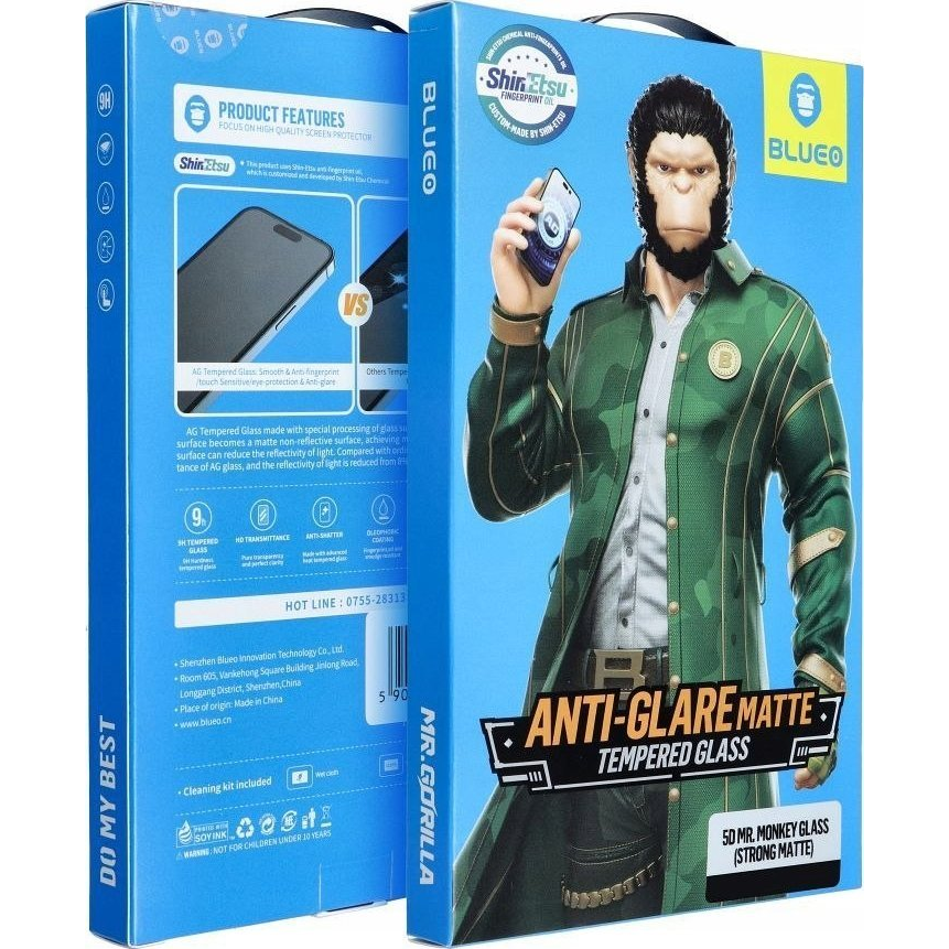 Blueo 5D Mr. Monkey Glass Strong Matte Edzett Üveg Fekete Szegéllyel Apple iPhone 16 Pro Max ( )