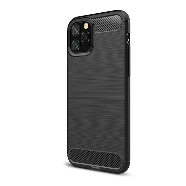 Szilikon telefonvédő (közepesen ütésálló, légpárnás sarok, szálcsiszolt, karbon minta) FEKETE [Apple iPhone 11 Pro] (5996457901715)