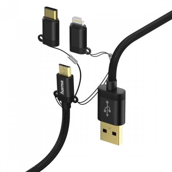 Hama Alu USB kábel 1 M USB 2.0 USB A USB C/Micro-USB B Fekete (HAMA183348)