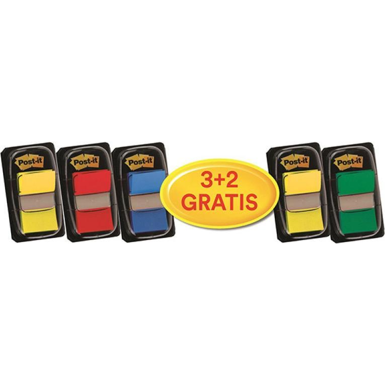 3M POST-IT Jelölőcímke, műanyag, 3+2x50 lap, 25x43 mm, , vegyes (LPJ680P5) (3M-UU010954012)