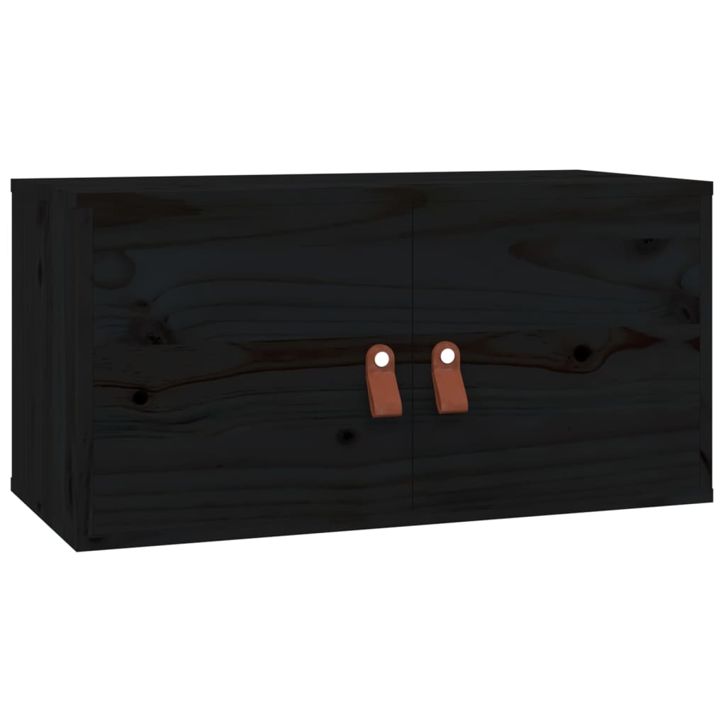 fekete tömör fenyőfa faliszekrény 60 x 30 x 30 cm (818373)