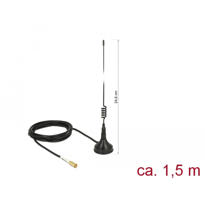 Delock WLAN 802.11 b/g/n antenna SMB-dugó 2 dBi irányítatlan, rögzített, mágneses talppal és csatlak (89612) (89612)