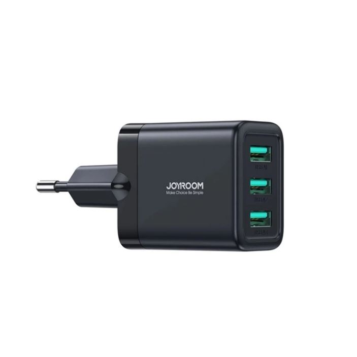 JOYROOM hálózati töltő 3xUSB-A aljzat (5V / 3.4A, gyorstöltés támogatás) fekete (JR-TCN02) (JR-TCN02)