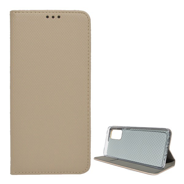 Tok álló, bőr hatású (FLIP, oldalra nyíló, asztali tartó funkció, rombusz minta) ARANY [Samsung Galaxy S20 Plus 5G (SM-G986)] (5996457942596)