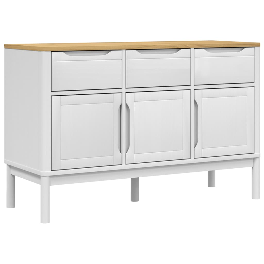 FLORO fehér tömör fenyőfa tálalószekrény 114 x 43 x 74 cm (374024)