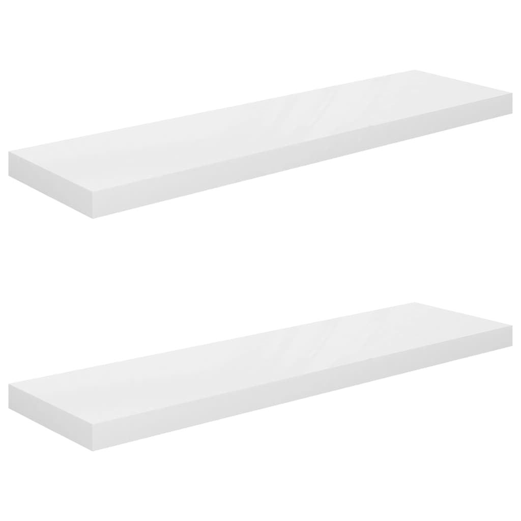 2 db magasfényű fehér MDF fali polc 90 x 23,5 x 3,8 cm (323755)