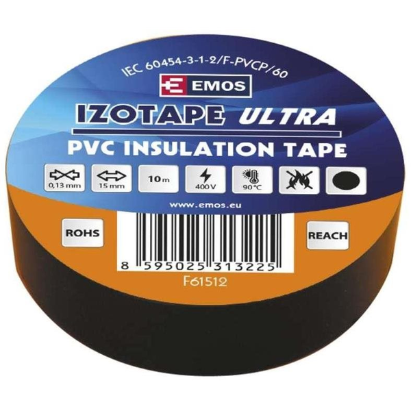 Szigetelőszalag, 15 mm × 10 m, fekete