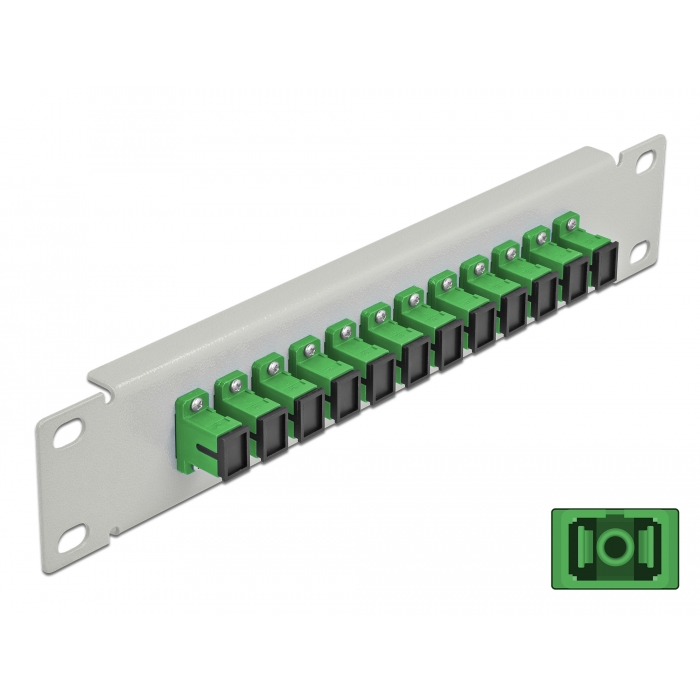 Delock 10 üvegszálas patch panel 12 portos SC Simplex zöld 1U szürke (66782) (66782)