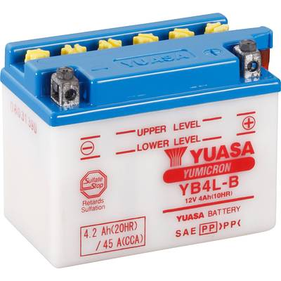 Motorkerékpár elem Yuasa YB4LB DC 12 V 4 Ah A következő modellekhez Motorkerékpárok, Motoros rollerek, Quadok, Jetski, Hómobil, Fűnyíró traktor (YB4LBDC)