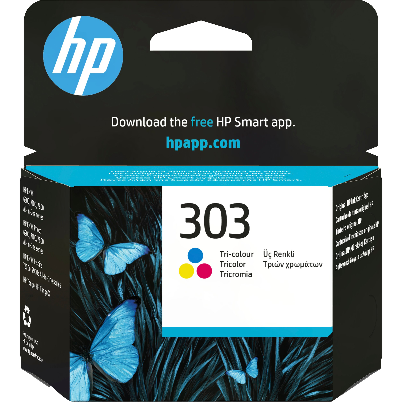 HP 303 Tri-color Original Ink Cartridge atramentová náplň 1 kusov Štandardný Azúrová, Purpurová, Žltá