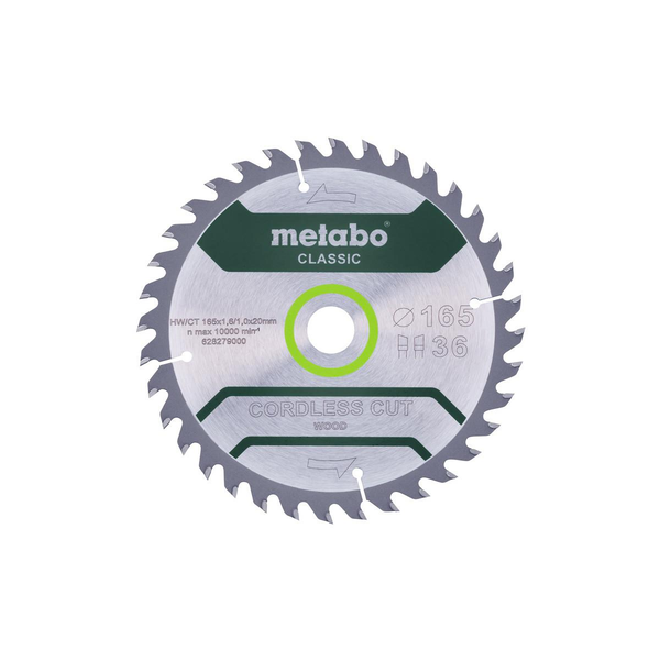 Metabo CORDLESS CUT WOOD CLASSIC 628279000 Körfűrészlap 165 x 20 x 1 mm Fogak száma (collonként): 36 1 db