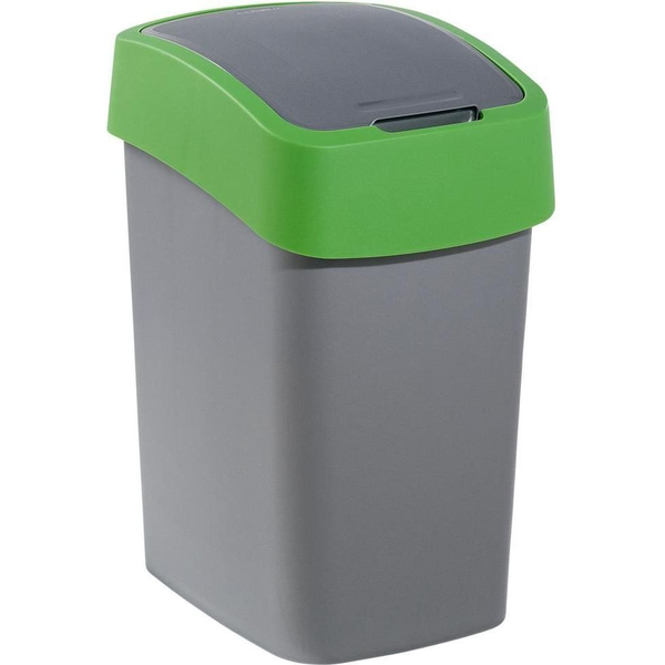 Szemeteskuka, Curver Flip Bin, 25 l, ezüstszürke/zöld, kézi nyitású, csuklós fedelű, műanyag, praktikus