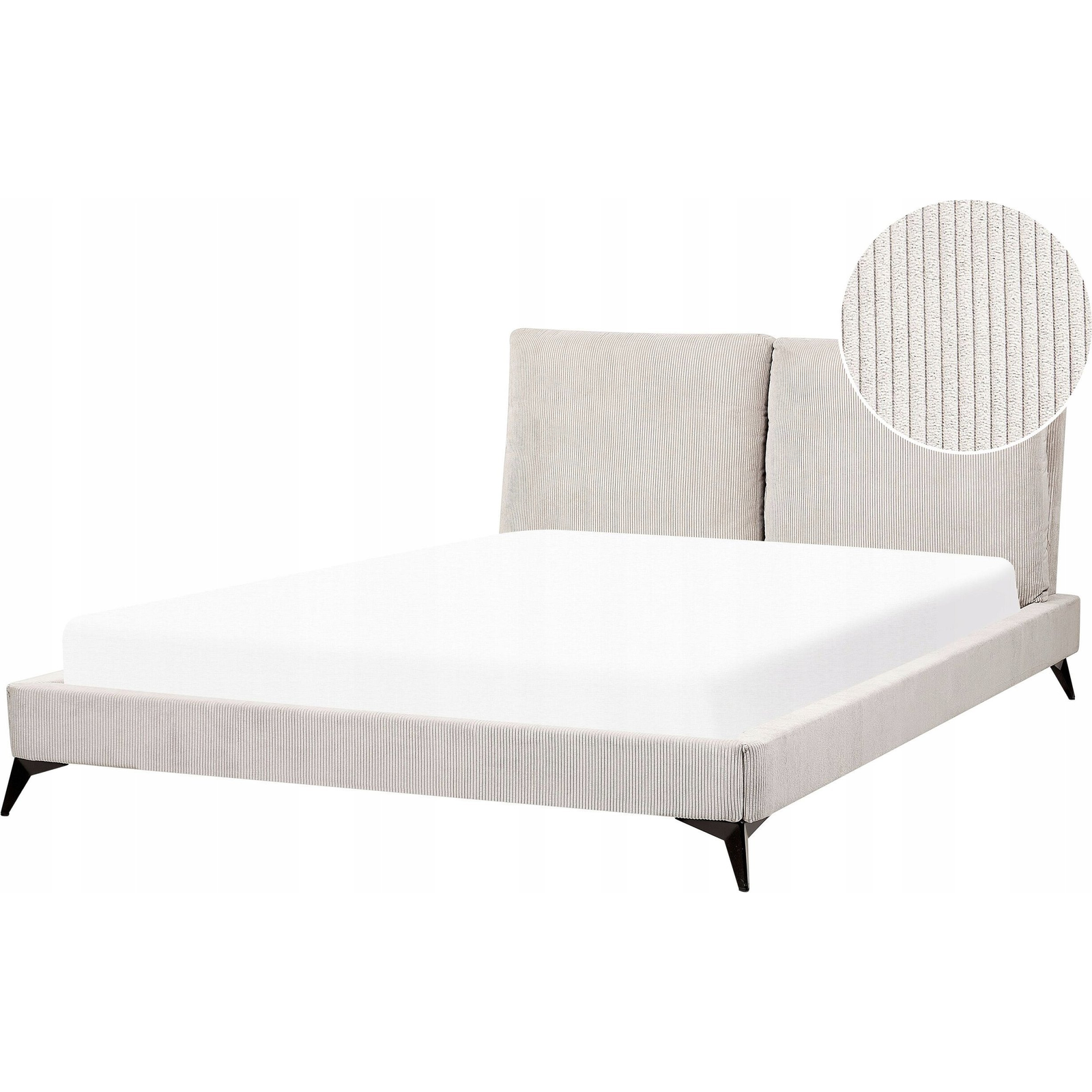 Cama Con Somier Moderno Tapizado De Pana Somier De Listones Cabecero Acolchado 160 X 200 Cm Beige Claro Melle - Beige