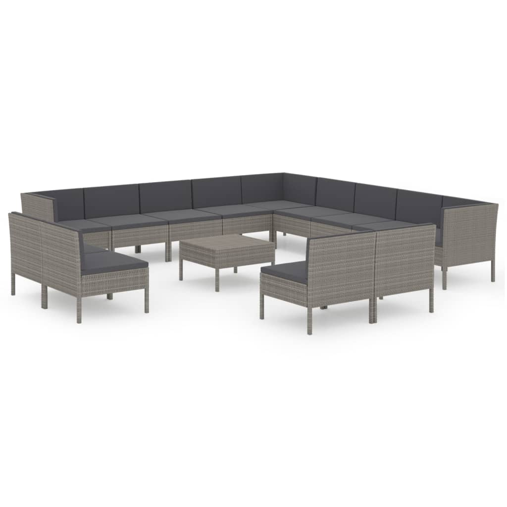 14 részes szürke polyrattan kerti ülőgarnitúra párnákkal (3094490)