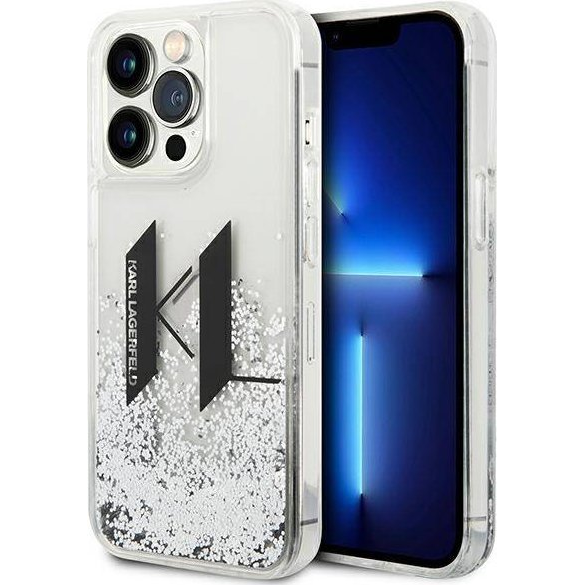 Karl Lagerfeld Liquid Glitter Big KL Apple iPhone 14 Pro Max hátlap tok, ezüst (KLHCP14XLBKLCS)