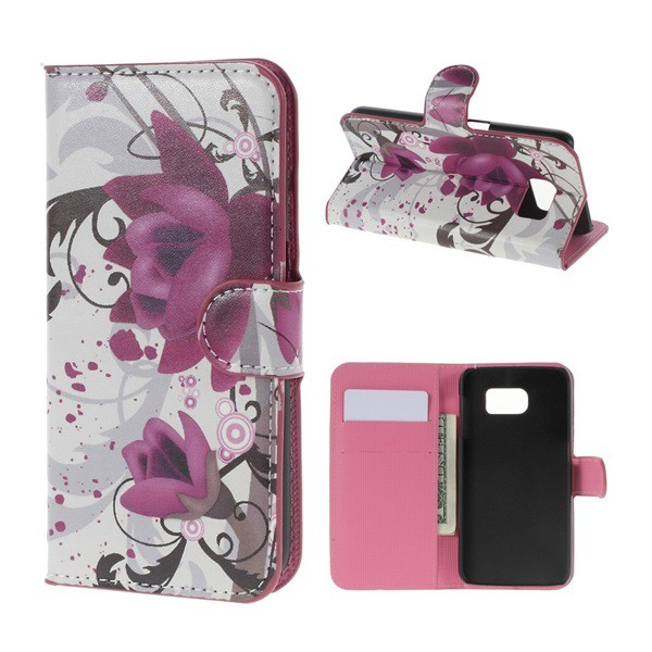 Tok álló, bőr hatású (FLIP, oldalra nyíló, asztali tartó funkció, lótuszvirág minta) FEHÉR [Samsung Galaxy S6 (SM-G920)] (5996457535644)