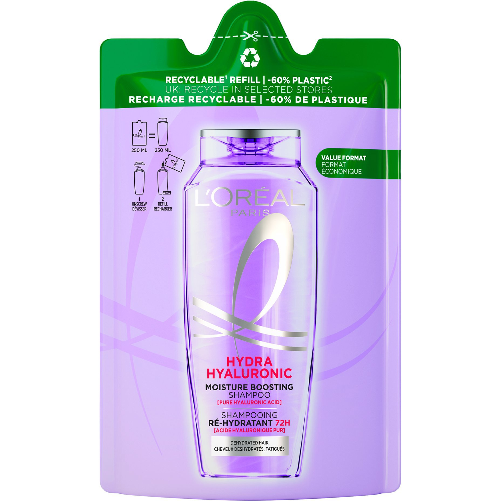 L'ORÉAL PARIS Elseve Hyaluron Plump utántöltő, 250 ml (3600524173579)