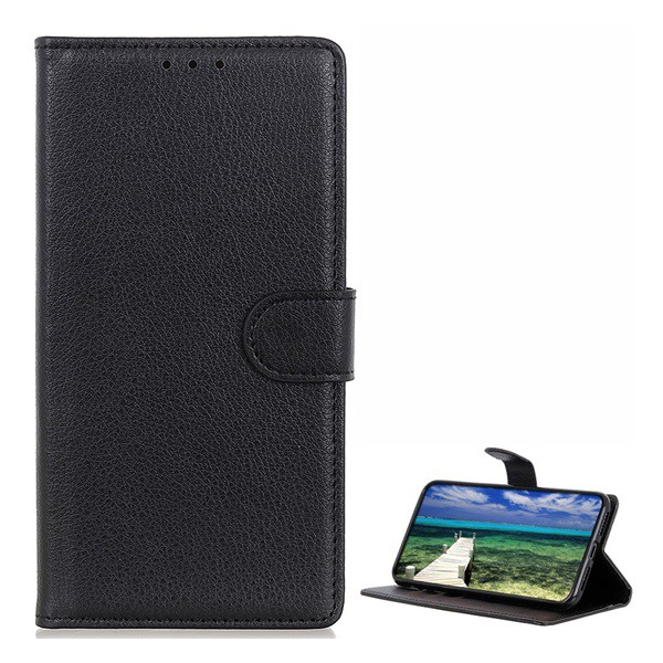 Tok álló, bőr hatású (FLIP, oldalra nyíló, asztali tartó funkció, prémium) FEKETE [Samsung Galaxy S21 FE (SM-G990)] (5996591086330)