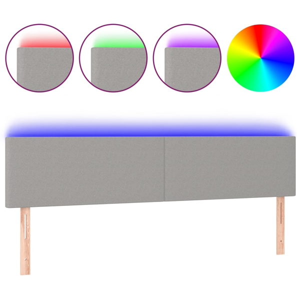 Tăblie de pat cu LED, gri deschis, 200x5x78/88 cm, textil