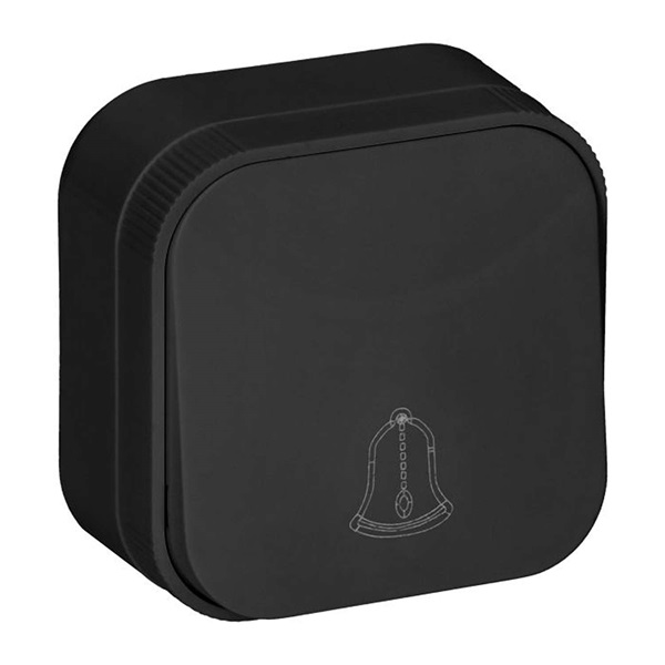 Anco 7204B IP20 falon kívüli fekete nyomó kapcsoló csengő jellel