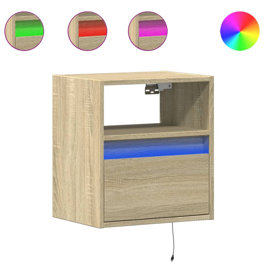 2 db sonoma tölgy színű fali TV-szekrény LED-del 41x31x45 cm (852318)