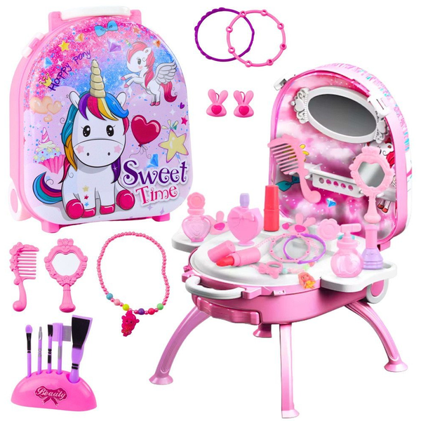 Lean Toys Szépségápolási Szett, Fésülködőasztal, Bőröndben, 2 Az 1-Ben, Kiegészítők, Unikornis, Rózsaszín