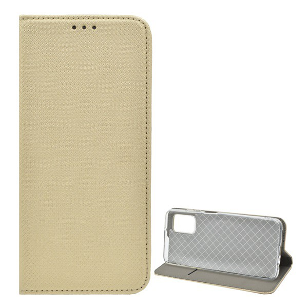 Tok álló, bőr hatású (FLIP, oldalra nyíló, asztali tartó funkció, rombusz minta) ARANY [Samsung Galaxy A03s (SM-A037F)] (5996591115412)