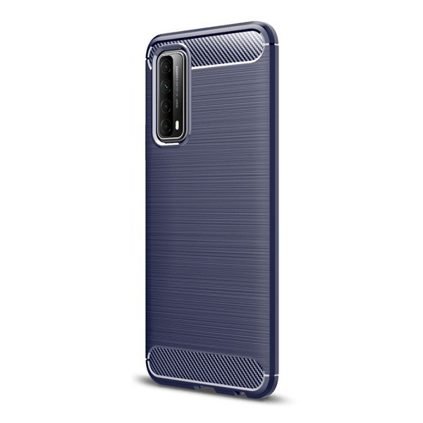 Szilikon telefonvédő (közepesen ütésálló, légpárnás sarok, szálcsiszolt, karbon minta) SÖTÉTKÉK [Huawei P Smart (2021)] (5996591024288)