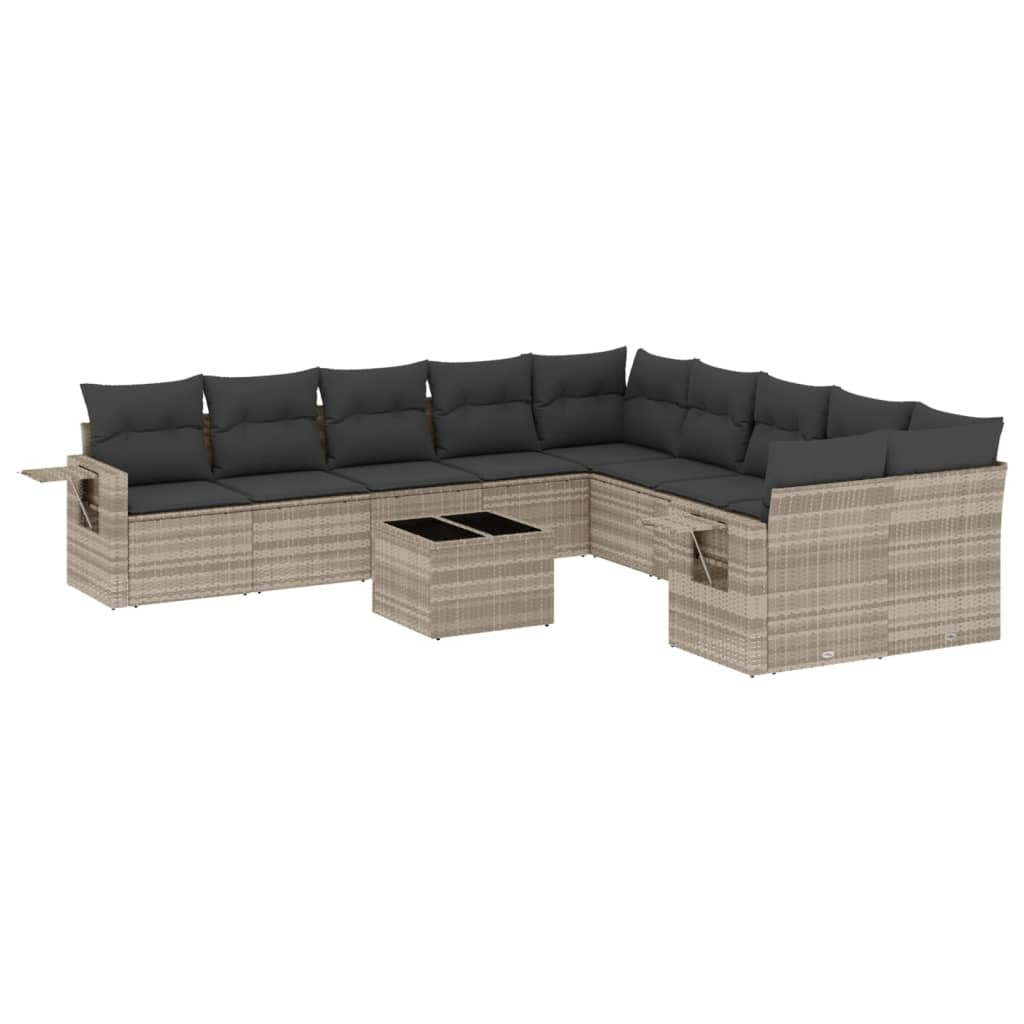 11 részes világosszürke polyrattan kerti ülőgarnitúra párnákkal (3220721)