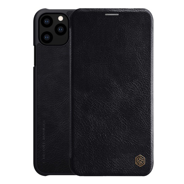NILLKIN QIN tok álló, bőr hatású (FLIP, oldalra nyíló, bankkártya tartó) FEKETE [Apple iPhone 11 Pro]