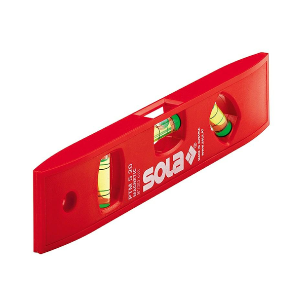 Spirit level SOLA PTM 5, 20 cm, 3 holes, plastic body, with magnet