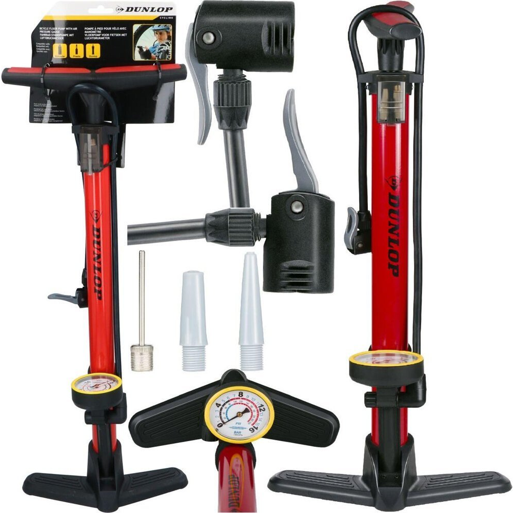 Dunlop DIELENSKÁ PODLAHOVÁ PUMPA 16 BAR (230psi) S MANOMETROM, červená